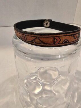 Bracelet Leather Snap-closure Geometric Hand-painted Design 7.75" 1980s Vintage